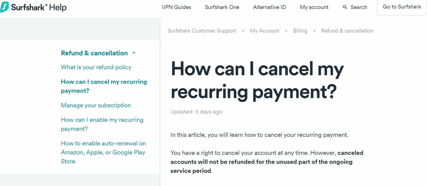 surfshark取消訂閱方法